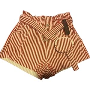 NOBO High-Rise Stripe Paperbag Waist Shorts Sz M